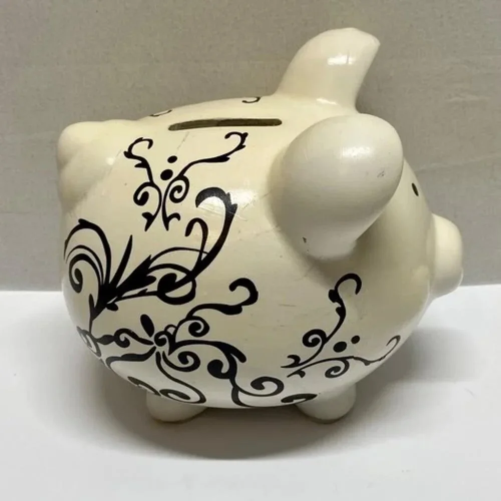 Target Piggy Coin Money Bank White Pig Black Scroll Qixing Ceramics 2011/12 READ